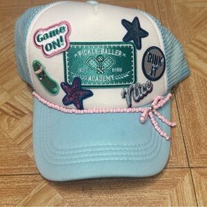 Blue and White Cap with Patches